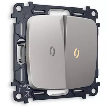 Комплект механизма Ambrella Volt 2-клавишного проходного выключателя с подсветкой 3200K OMEGA MO504030 Сталь матовый QUANT