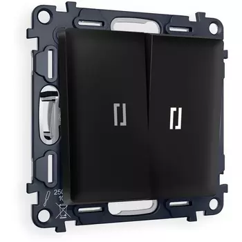 Комплект механизма Ambrella Volt 2-клавишного проходного выключателя с подсветкой 5600K ALFA MA804035 Черный матовый QUANT