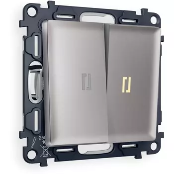 Комплект механизма Ambrella Volt 2-клавишного проходного выключателя с подсветкой 3200K ALFA MA504030 Сталь матовый QUANT