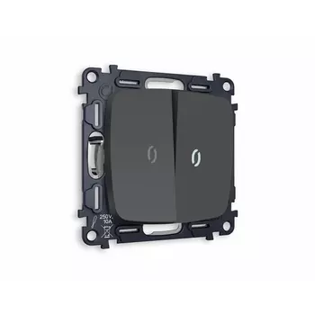 Комплект механизма Ambrella Volt 2-клавишного проходного выключателя с подсветкой 5600K OMEGA MO904035 Графит мягкое касание QUANT