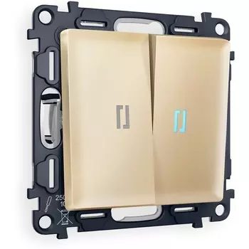 Комплект механизма Ambrella Volt 2-клавишного проходного выключателя с подсветкой 10000K ALFA MA604040 Шампань QUANT