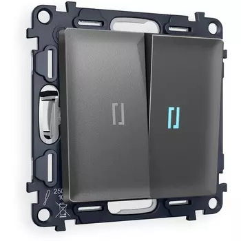 Комплект механизма Ambrella Volt 2-клавишного проходного выключателя с подсветкой 10000K ALFA MA654040 Антрацит серый QUANT