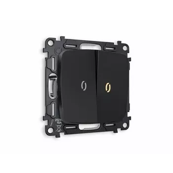 Комплект механизма Ambrella Volt 2-клавишного проходного выключателя с подсветкой 3200K OMEGA MO804030 Черный матовый QUANT