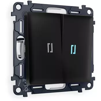 Комплект механизма Ambrella Volt 2-клавишного выключателя с подсветкой 10000K ALFA MA804020 Черный матовый QUANT