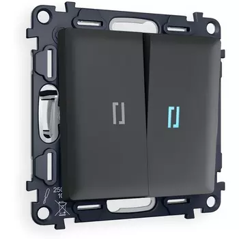 Комплект механизма Ambrella Volt 2-клавишного выключателя с подсветкой 10000K ALFA MA904020 Графит мягкое касание QUANT