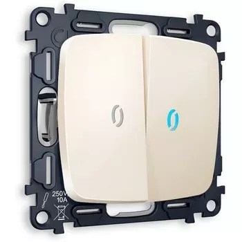 Комплект механизма Ambrella Volt 2-клавишного выключателя с подсветкой 10000K OMEGA MO304020 Бежевый глянец QUANT