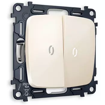 Комплект механизма Ambrella Volt 2-клавишного выключателя с подсветкой 5600K OMEGA MO304015 Бежевый глянец QUANT