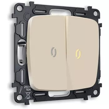 Комплект механизма Ambrella Volt 2-клавишного выключателя с подсветкой 3200K OMEGA MO324010 Бежевый матовый QUANT