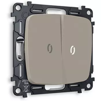 Комплект механизма Ambrella Volt 2-клавишного выключателя с подсветкой 5600K OMEGA MO364015 Серо-бежевый матовый QUANT