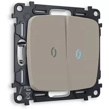 Комплект механизма Ambrella Volt 2-клавишного выключателя с подсветкой 10000K OMEGA MO364020 Серо-бежевый матовый QUANT