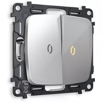 Комплект механизма Ambrella Volt 2-клавишного выключателя с подсветкой 3200K OMEGA MO404010 Серебро глянец QUANT