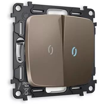 Комплект механизма Ambrella Volt 2-клавишного выключателя с подсветкой 10000K OMEGA MO634020 Темная бронза матовый QUANT