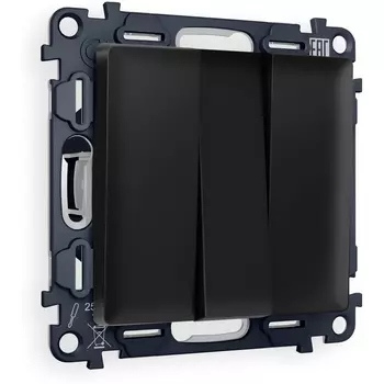 Комплект механизма Ambrella Volt 3-клавишного выключателя ALFA MA805010 Черный матовый QUANT