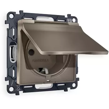 Комплект механизма Ambrella Volt электрической розетки ALFA MA638010 Темная бронза матовый с заземлением с шторками и защитной крышкой 2P+E 16A-250V IP44 QUANT