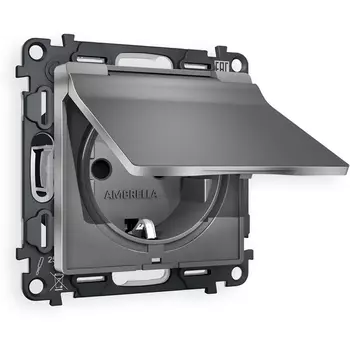 Комплект механизма Ambrella Volt электрической розетки ALFA MA658010 Антрацит серый с заземлением с шторками и защитной крышкой 2P+E 16A-250V IP44 QUANT