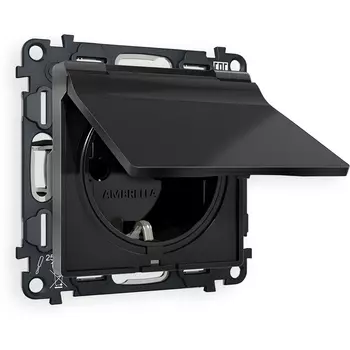 Комплект механизма Ambrella Volt электрической розетки ALFA MA808010 Черный матовый с заземлением с шторками и защитной крышкой 2P+E 16A-250V IP44 QUANT