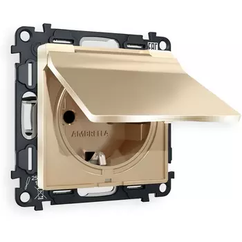 Комплект механизма Ambrella Volt электрической розетки ALFA MA608010 Шампань с заземлением с шторками и защитной крышкой 2P+E 16A-250V IP44 QUANT