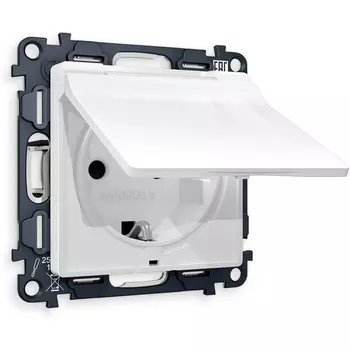 Комплект механизма Ambrella Volt электрической розетки ALFA MA108010 Белый глянец с заземлением с шторками и защитной крышкой 2P+E 16A-250V IP44 QUANT