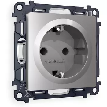 Комплект механизма Ambrella Volt электрической розетки ALFA MA507010 Сталь матовый с заземлением и шторками 2P+E 16A-250V QUANT