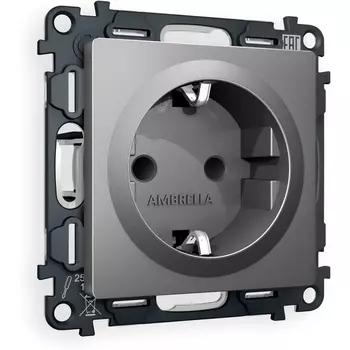 Комплект механизма Ambrella Volt электрической розетки ALFA MA657010 Антрацит серый с заземлением и шторками 2P+E 16A-250V QUANT