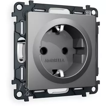 Комплект механизма Ambrella Volt электрической розетки ALFA MA656010 Антрацит серый с заземлением на винтовых зажимах 2P+E 16A-250V QUANT