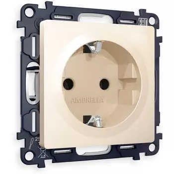 Комплект механизма Ambrella Volt электрической розетки ALFA MA306010 Бежевый глянец с заземлением на винтовых зажимах 2P+E 16A-250V QUANT