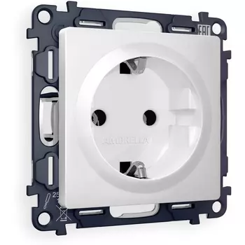 Комплект механизма Ambrella Volt электрической розетки ALFA MA106010 Белый глянец с заземлением на винтовых зажимах 2P+E 16A-250V QUANT