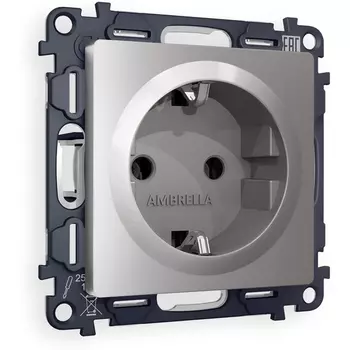 Комплект механизма Ambrella Volt электрической розетки ALFA MA506010 Сталь матовый с заземлением на винтовых зажимах 2P+E 16A-250V QUANT
