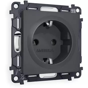Комплект механизма Ambrella Volt электрической розетки ALFA MA906010 Графит мягкое касание с заземлением на винтовых зажимах 2P+E 16A-250V QUANT
