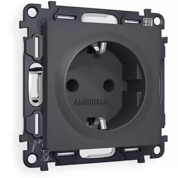 Комплект механизма Ambrella Volt электрической розетки ALFA MA907010 Графит мягкое касание с заземлением и шторками 2P+E 16A-250V QUANT