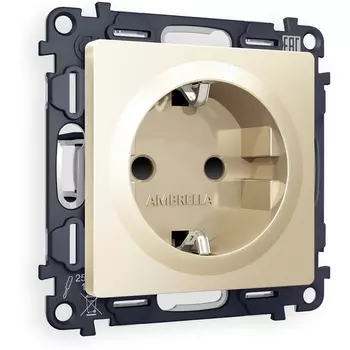 Комплект механизма Ambrella Volt электрической розетки ALFA MA607010 Шампань с заземлением и шторками 2P+E 16A-250V QUANT