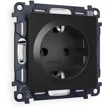 Комплект механизма Ambrella Volt электрической розетки ALFA MA806010 Черный матовый с заземлением на винтовых зажимах 2P+E 16A-250V QUANT