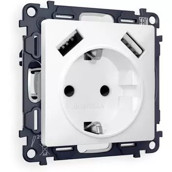 Комплект механизма Ambrella Volt электрической розетки ALFA MA129010 Белый матовый 2USB A+A 18W быстрая зарядка с заземлением со шторками 2P+E 16A-250V QUANT