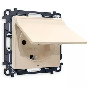 Комплект механизма Ambrella Volt электрической розетки ALFA MA328010 Бежевый матовый с заземлением со шторками и защитной крышкой 2P+E 16A-250V IP44 QUANT