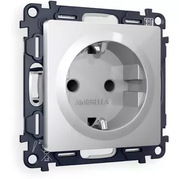 Комплект механизма Ambrella Volt электрической розетки ALFA MA407010 Серебро с заземлением и шторками 2P+E 16A-250V QUANT