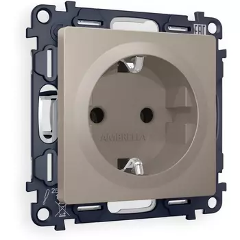 Комплект механизма Ambrella Volt электрической розетки ALFA MA366010 Серо-бежевый матовый с заземлением на винтовых зажимах 2P+E 16A-250V QUANT
