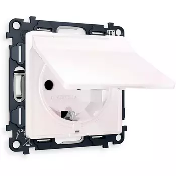 Комплект механизма Ambrella Volt электрической розетки ALFA MA208010 Жемчуг с заземлением с шторкми и защитной крышкой 2P+E 16A-250V IP44 QUANT