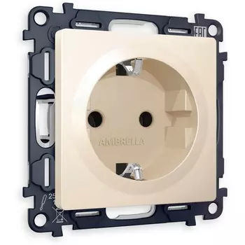 Комплект механизма Ambrella Volt электрической розетки ALFA MA327010 Бежевый матовый с заземлением со шторками 2P+E 16A-250V QUANT