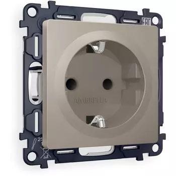 Комплект механизма Ambrella Volt электрической розетки ALFA MA367010 Серо-бежевый матовый с заземлением со шторками 2P+E 16A-250V QUANT