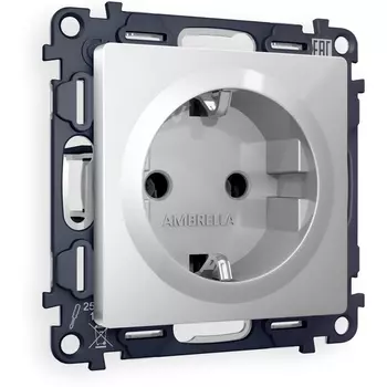 Комплект механизма Ambrella Volt электрической розетки ALFA MA406010 Серебро глянец с заземлением на винтовых зажимах 2P+E 16A-250V QUANT