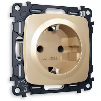 Комплект механизма Ambrella Volt электрической розетки OMEGA MO607010 Шампань с заземлением и шторками 2P+E 16A-250V QUANT