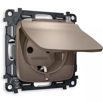 Комплект механизма Ambrella Volt электрической розетки OMEGA MO638010 Темная бронза матовый с заземлением с шторками и защитной крышкой 2P+E 16A-250V IP44 QUANT