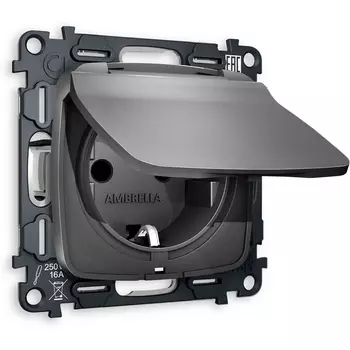 Комплект механизма Ambrella Volt электрической розетки OMEGA MO658010 Антрацит серый с заземлением с шторками и защитной крышкой 2P+E 16A-250V IP44 QUANT
