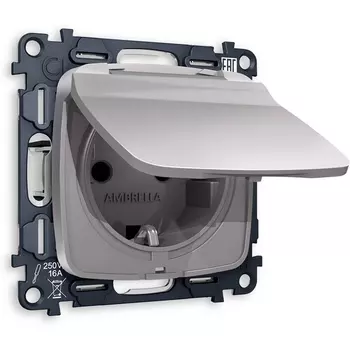 Комплект механизма Ambrella Volt электрической розетки OMEGA MO508010 Сталь матовый с заземлением с шторками и защитной крышкой 2P+E 16A-250V IP44 QUANT