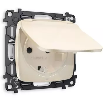 Комплект механизма Ambrella Volt электрической розетки OMEGA MO308010 Бежевый глянец с заземлением с шторками и защитной крышкой 2P+E 16A-250V IP44 QUANT