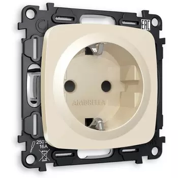 Комплект механизма Ambrella Volt электрической розетки OMEGA MO307010 Бежевый глянец с заземлением и шторками 2P+E 16A-250V QUANT
