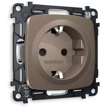 Комплект механизма Ambrella Volt электрической розетки OMEGA MO637010 Темная бронза матовый с заземлением и шторками 2P+E 16A-250V QUANT
