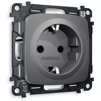 Комплект механизма Ambrella Volt электрической розетки OMEGA MO657010 Антрацит серый с заземлением и шторками 2P+E 16A-250V QUANT