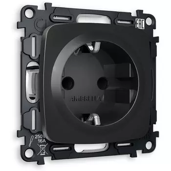 Комплект механизма Ambrella Volt электрической розетки OMEGA MO807010 Черный матовый с заземлением и шторками 2P+E 16A-250V QUANT