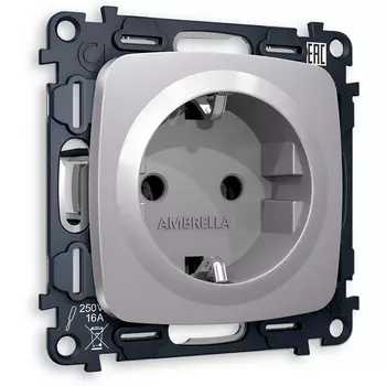 Комплект механизма Ambrella Volt электрической розетки OMEGA MO506010 Сталь матовый с заземлением на винтовых зажимах 2P+E 16A-250V QUANT